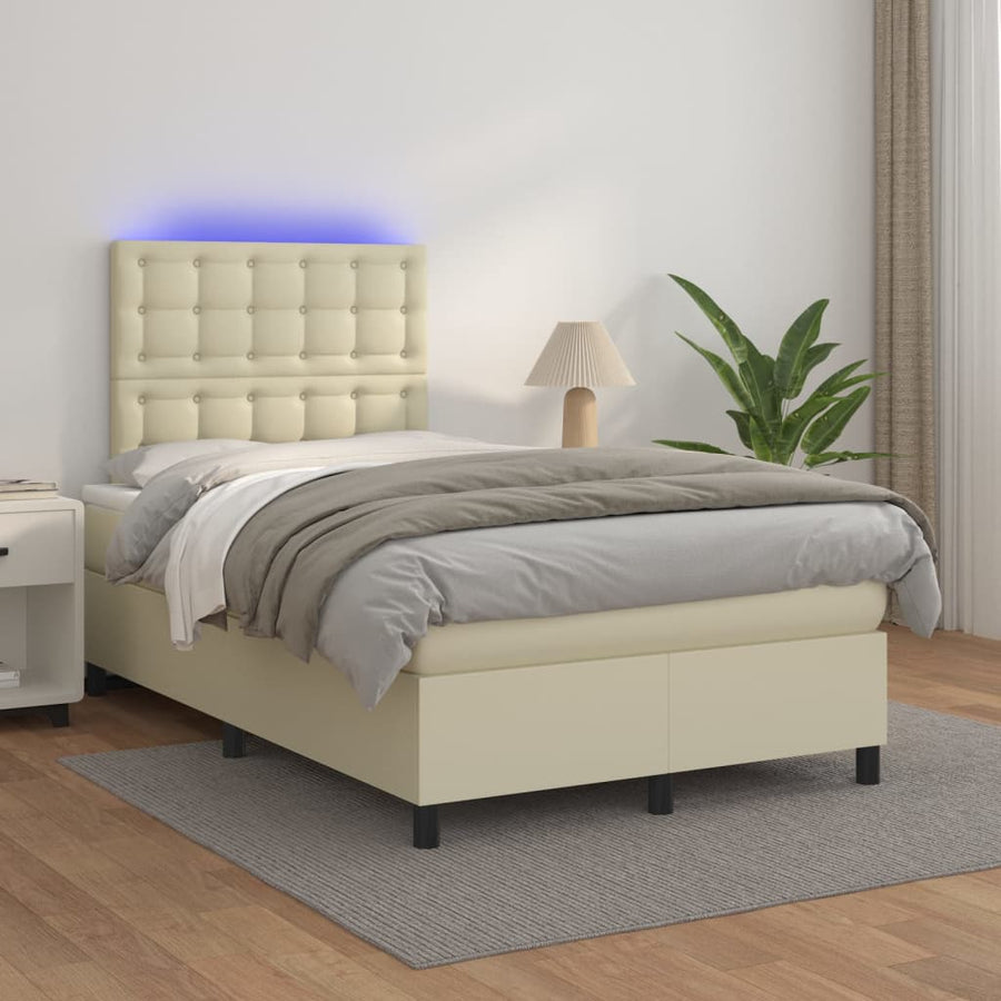 Boxspring Met Matras En Led Kunstleer Kleurig Crème 120 x 200 cm