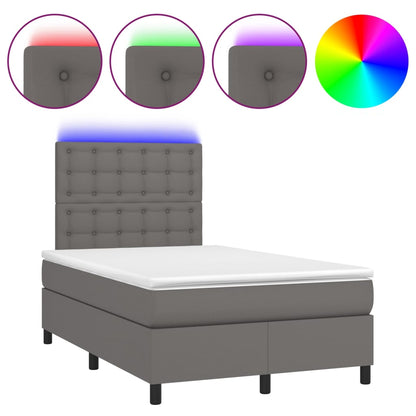 Boxspring Met Matras En Led Kunstleer Grijs 120X200 Cm 120 x 200 cm Knopen