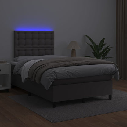 Boxspring Met Matras En Led Kunstleer Grijs 120X200 Cm 120 x 200 cm Knopen