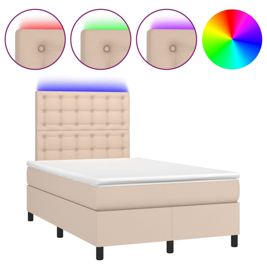 Boxspring Met Matras En Led Kunstleer Kleur 120X200Cm Cappuccino 120 x 200 cm Knopen