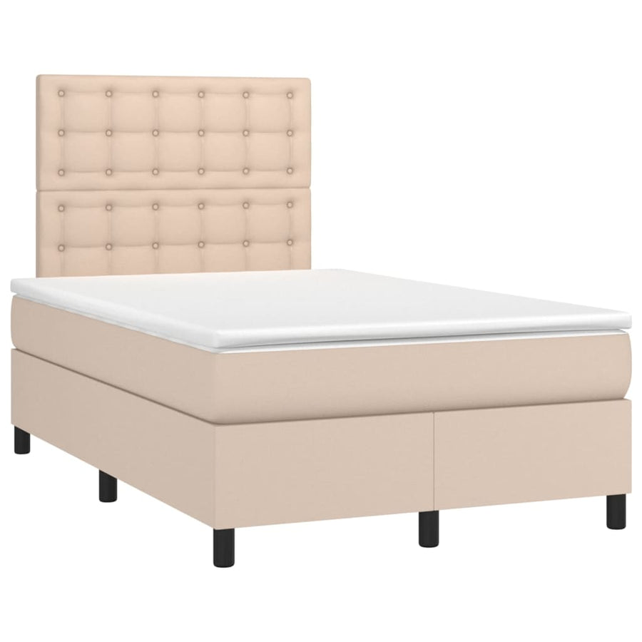 Boxspring Met Matras En Led Kunstleer Kleur 120X200Cm Cappuccino 120 x 200 cm Knopen