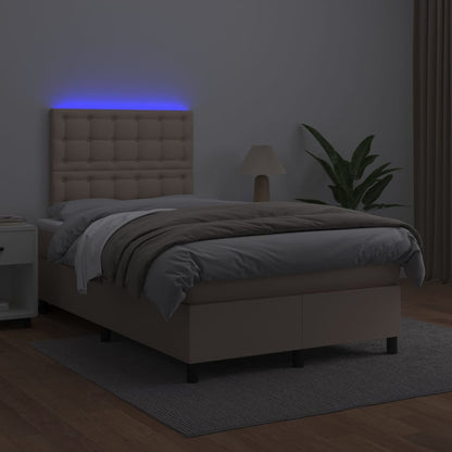 Boxspring Met Matras En Led Kunstleer Kleur 120X200Cm Cappuccino 120 x 200 cm Knopen