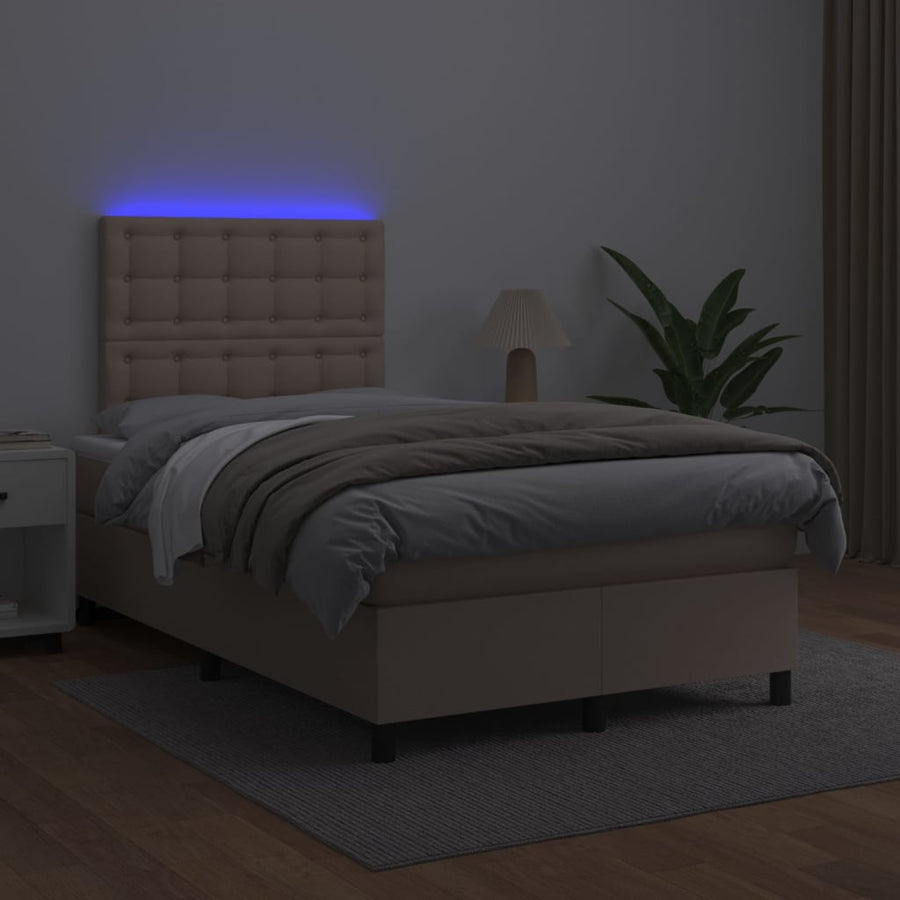 Boxspring Met Matras En Led Kunstleer Kleur 120X200Cm Cappuccino 120 x 200 cm Knopen