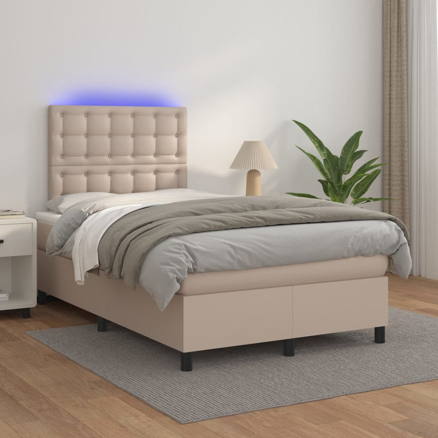 Boxspring Met Matras En Led Kunstleer Kleur 120X200Cm Cappuccino 120 x 200 cm Knopen