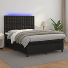 Boxspring Met Matras En Led Kunstleer Zwart 140 x 190 cm Knopen