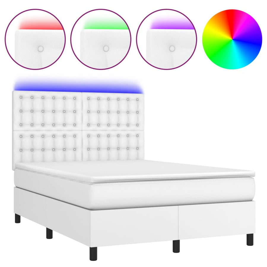 Boxspring Met Matras En Led Kunstleer Zwart Wit 140 x 190 cm Knopen