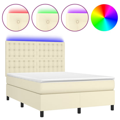 Boxspring met matras en LED kunstleer crèmekleurig 140x190 cm