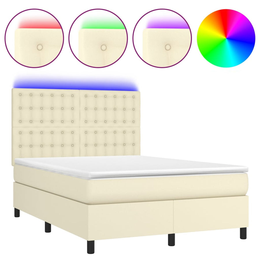 Boxspring met matras en LED kunstleer crèmekleurig 140x190 cm