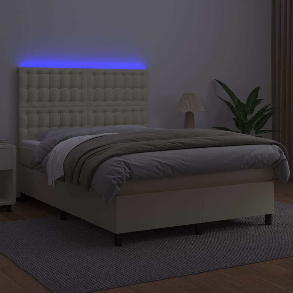 Boxspring met matras en LED kunstleer crèmekleurig 140x190 cm
