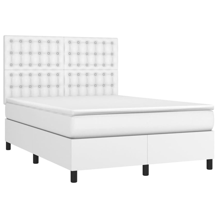Boxspring Met Matras En Led Kunstleer Wit 140 x 200 cm Knopen