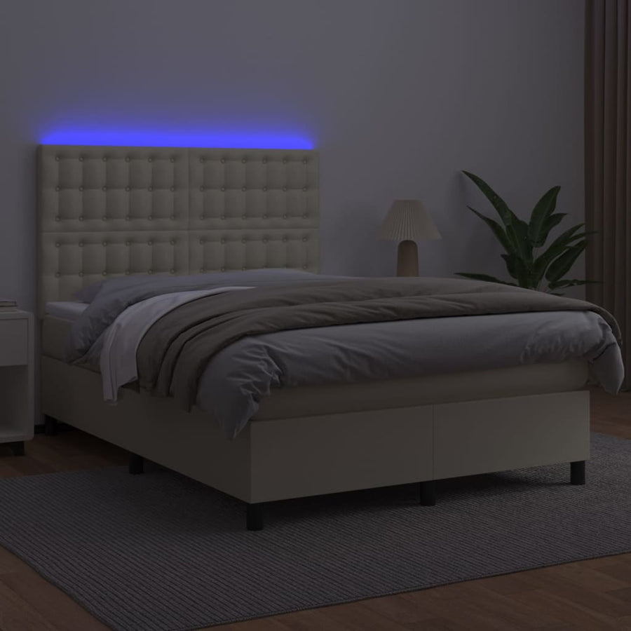 Boxspring Met Matras En Led Kunstleer Kleurig 140 x 200 cm