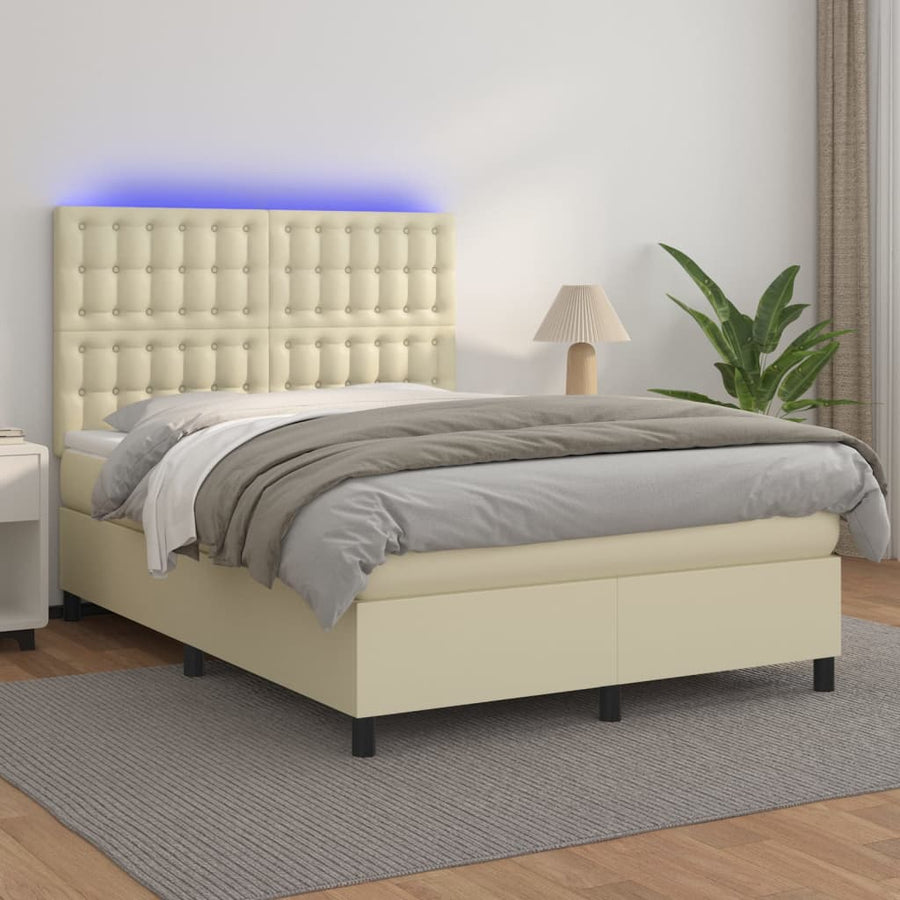 Boxspring Met Matras En Led Kunstleer Kleurig 140 x 200 cm