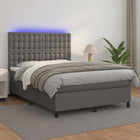 Box spring bed with mattress and LED faux leather grey 140x200 cm