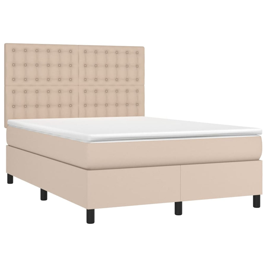 Boxspring Met Matras En Led Kunstleer Kleur 140X200Cm Cappuccino 140 x 200 cm Knopen
