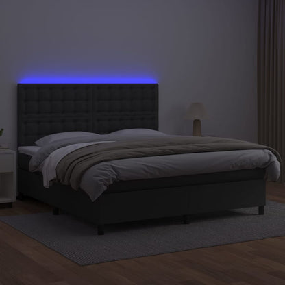 Boxspring Met Matras En Led Kunstleer 160 x 200 cm Zwart Knopen