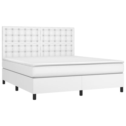 Boxspring Met Matras En Led Kunstleer Wit 160 x 200 cm Knopen