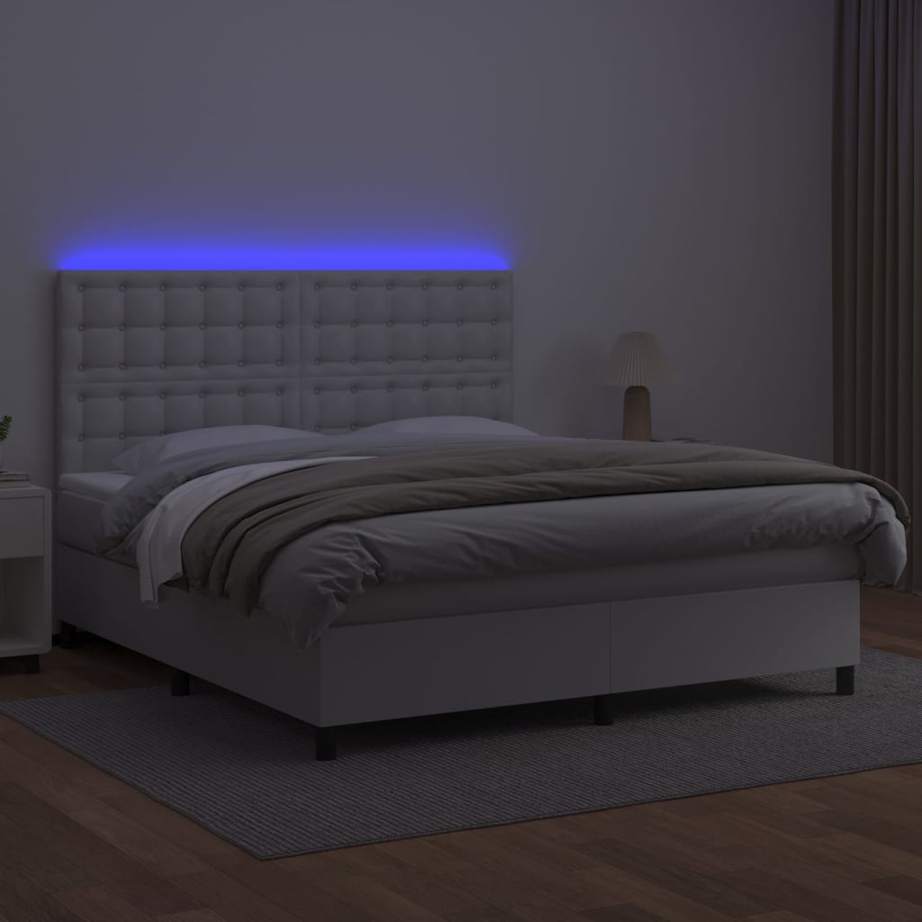 Boxspring Met Matras En Led Kunstleer Wit 160 x 200 cm Knopen