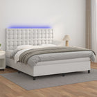 Boxspring Met Matras En Led Kunstleer Wit 160 x 200 cm Knopen