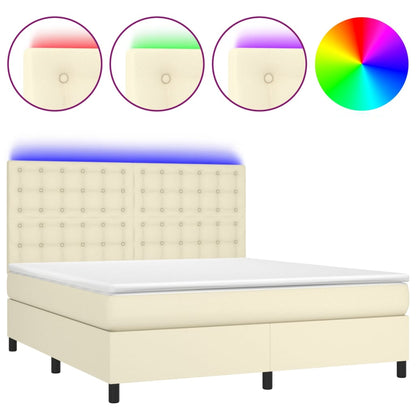 Boxspring met matras en LED kunstleer crèmekleurig 160x200 cm