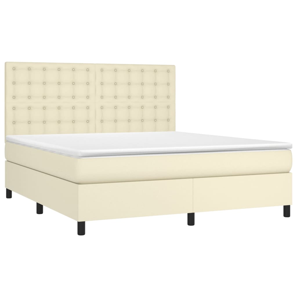 Boxspring met matras en LED kunstleer crèmekleurig 160x200 cm