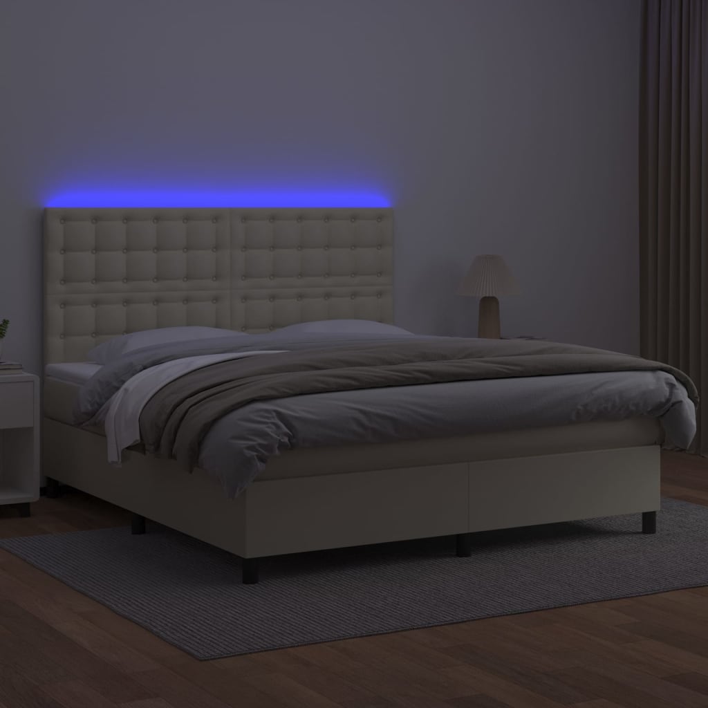 Boxspring met matras en LED kunstleer crèmekleurig 160x200 cm