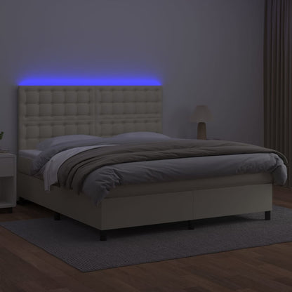 Boxspring met matras en LED kunstleer crèmekleurig 160x200 cm