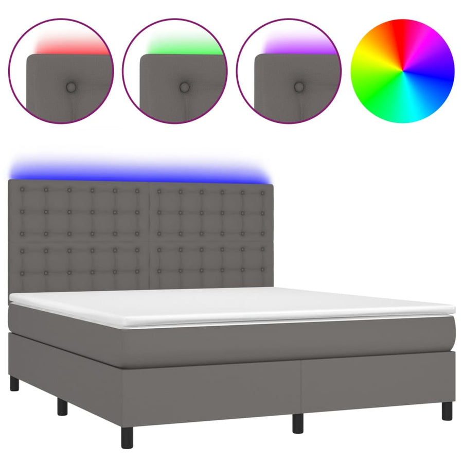 Boxspring Met Matras En Led Kunstleer Grijs 160 x 200 cm Knopen