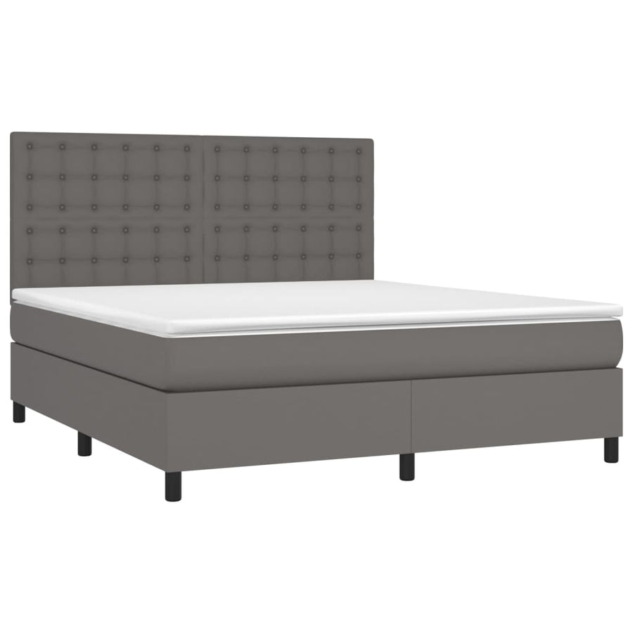 Boxspring Met Matras En Led Kunstleer Grijs 160 x 200 cm Knopen
