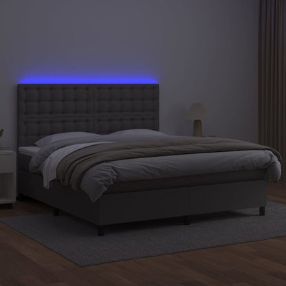 Boxspring Met Matras En Led Kunstleer Grijs 160 x 200 cm Knopen