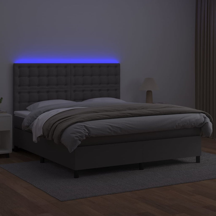 Boxspring Met Matras En Led Kunstleer Grijs 160 x 200 cm Knopen