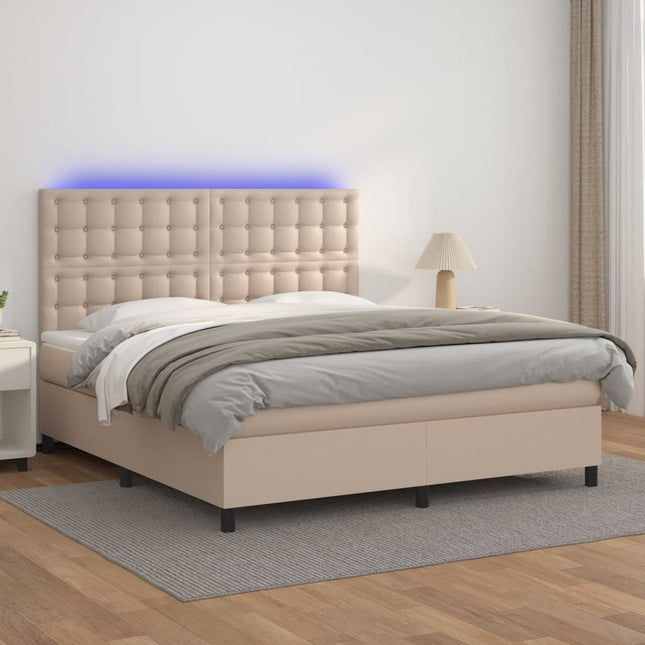 Boxspring Met Matras En Led Kunstleer Kleur 160X200Cm Cappuccino 160 x 200 cm Knopen