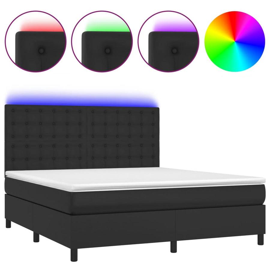 Boxspring Met Matras En Led Kunstleer Zwart 180 x 200 cm Knopen