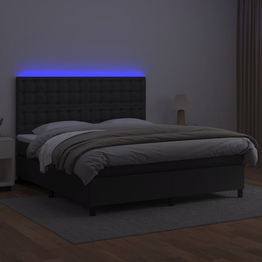 Boxspring Met Matras En Led Kunstleer Zwart 180 x 200 cm Knopen