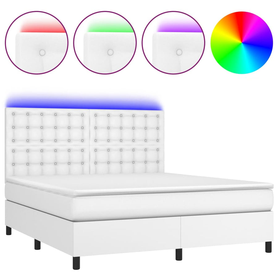 Boxspring Met Matras En Led Kunstleer Wit 180 x 200 cm Knopen