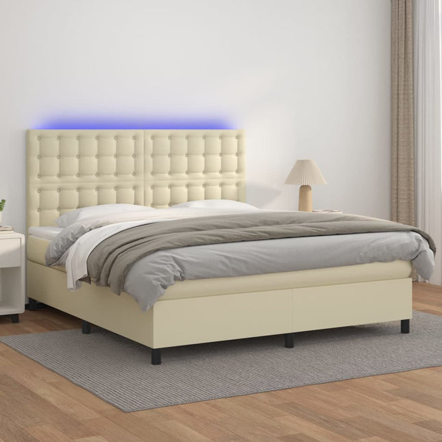 Boxspring met matras en LED kunstleer crèmekleurig 180x200 cm 180 x 200 cm Crème