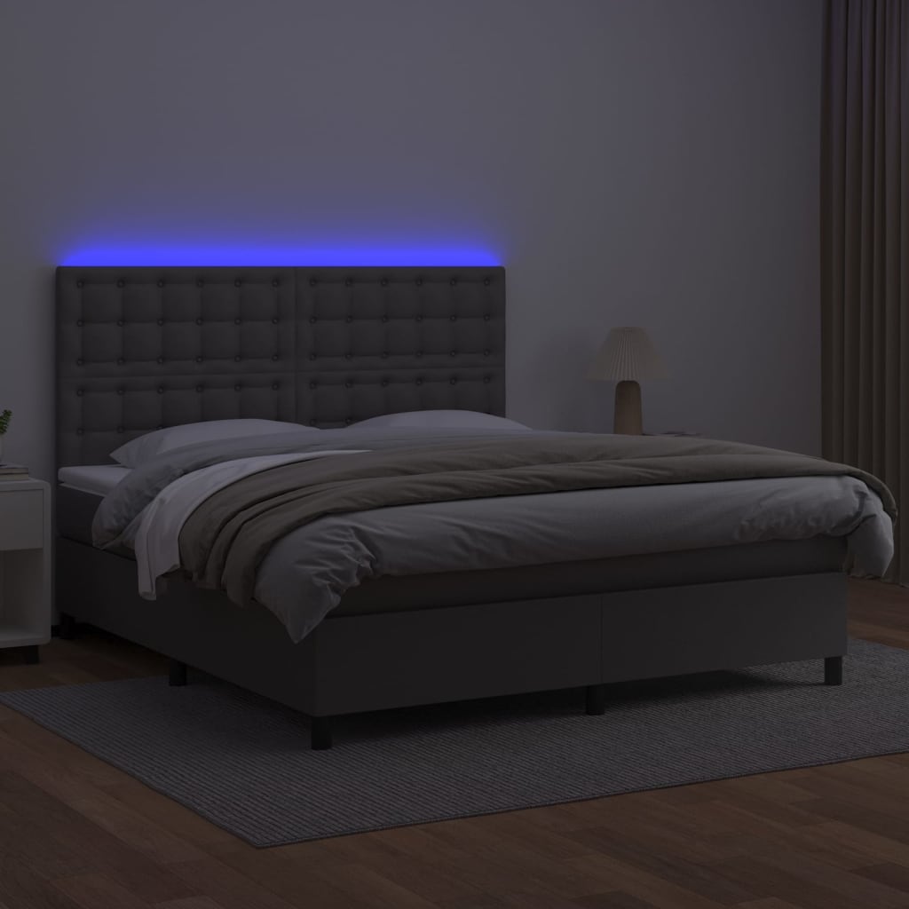 Boxspring Met Matras En Led Kunstleer Grijs 180 x 200 cm Knopen
