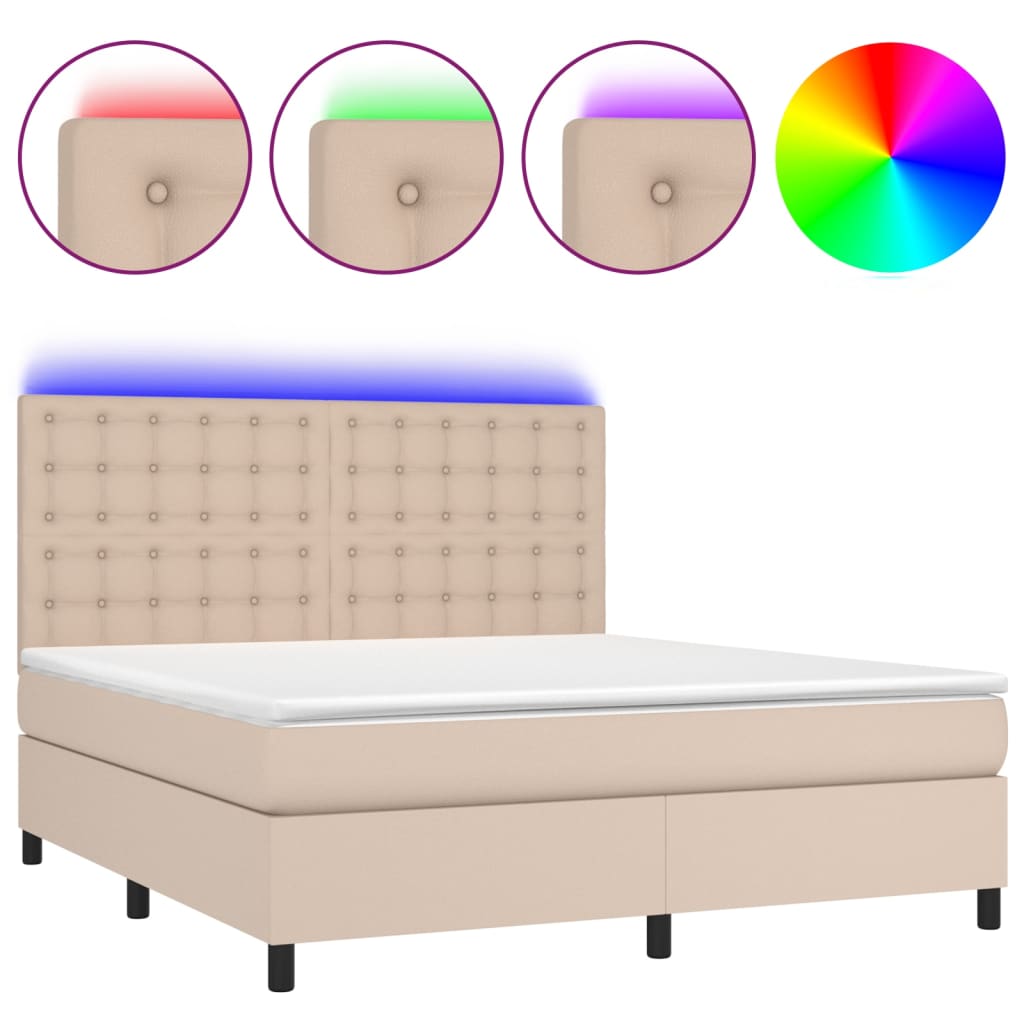 Boxspring met matras en LED kunstleer cappuccinokleur 180x200cm