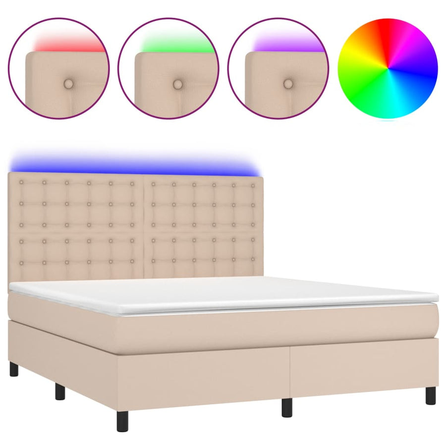 Boxspring met matras en LED kunstleer cappuccinokleur 180x200cm