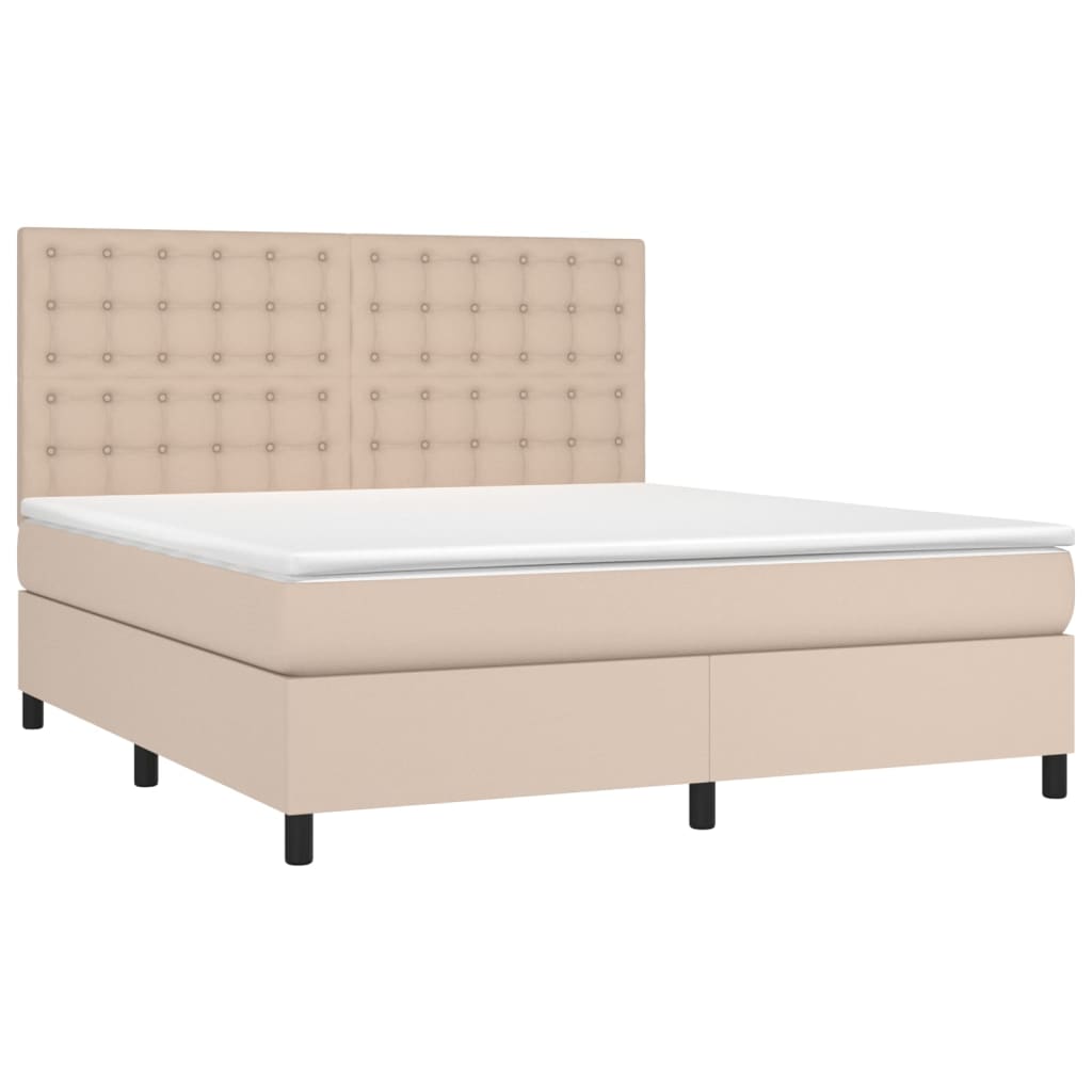 Boxspring met matras en LED kunstleer cappuccinokleur 180x200cm