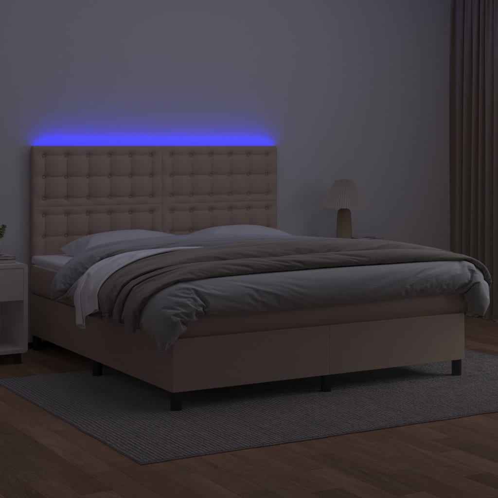 Boxspring met matras en LED kunstleer cappuccinokleur 180x200cm