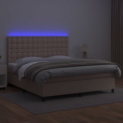 Boxspring met matras en LED kunstleer cappuccinokleur 180x200cm