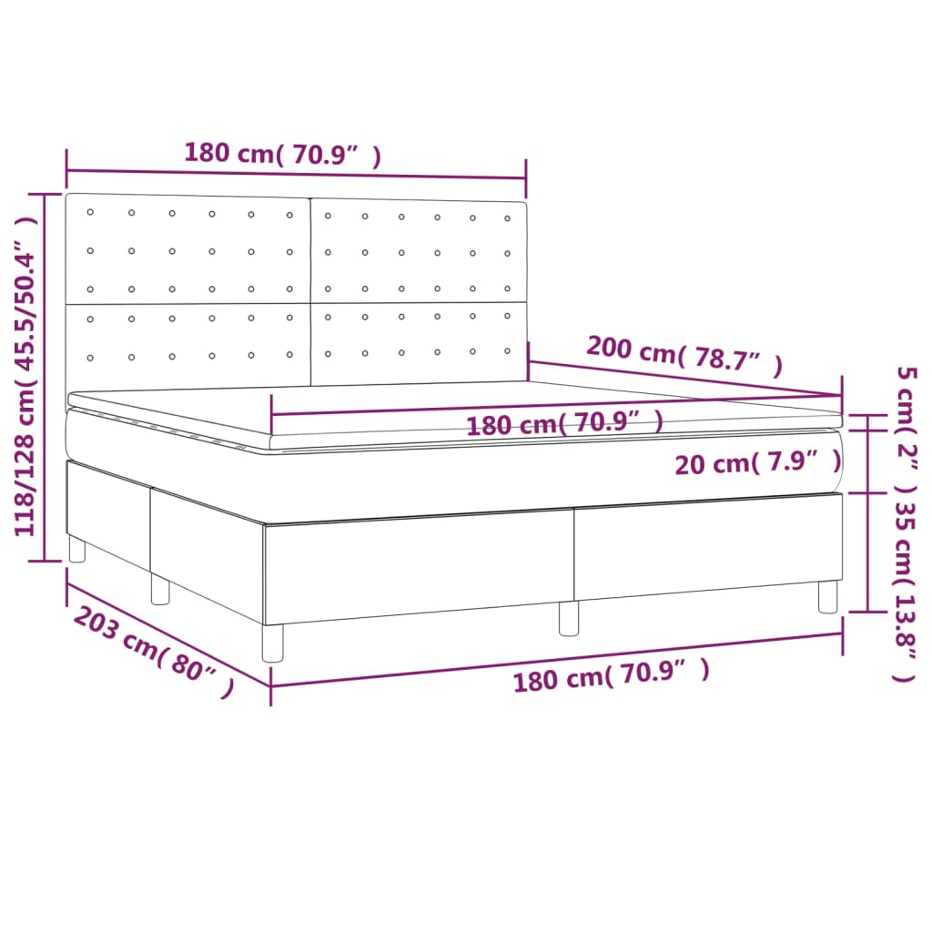 Boxspring met matras en LED kunstleer cappuccinokleur 180x200cm