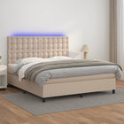 Boxspring Met Matras En Led Kunstleer Kleur 180X200Cm Cappuccino 180 x 200 cm Knopen