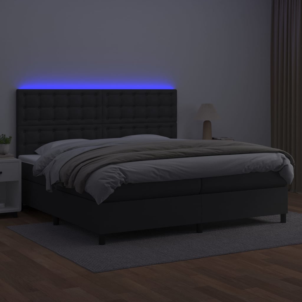 Boxspring Met Matras En Led Kunstleer Zwart 200 x 200 cm Knopen