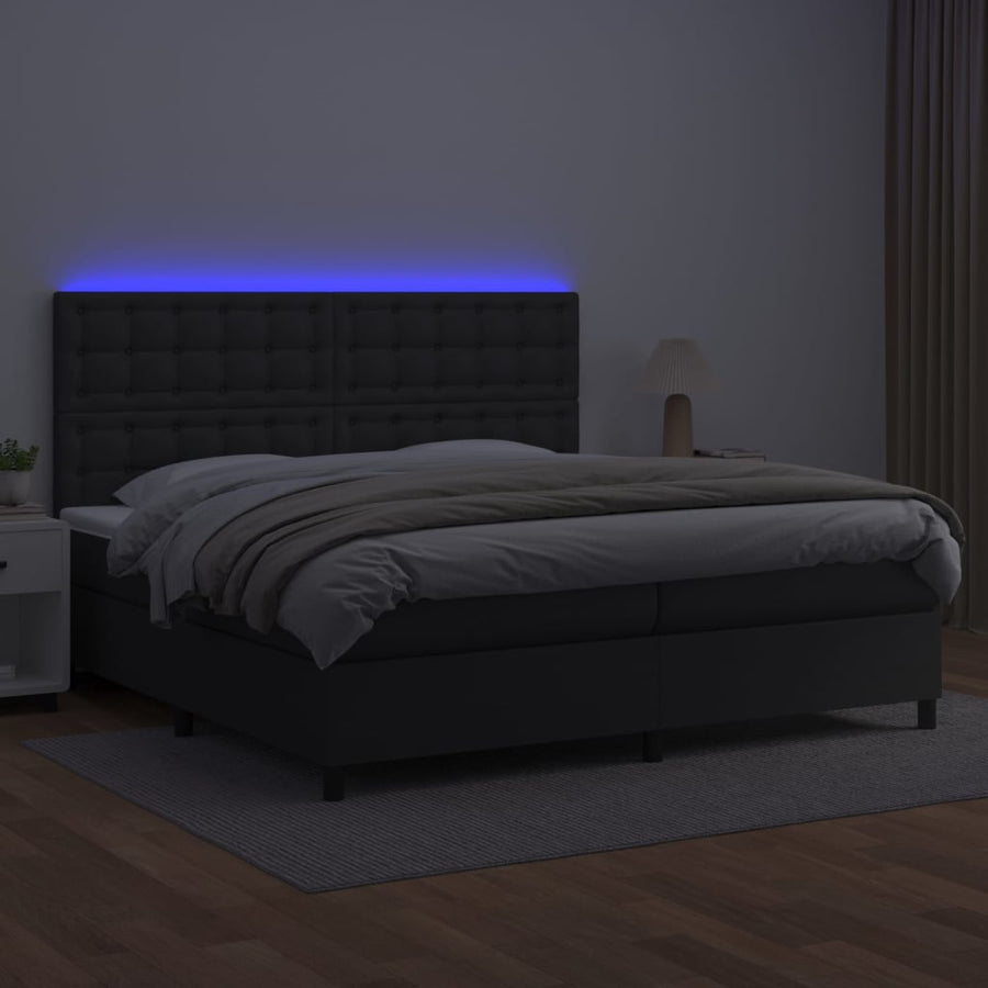 Boxspring Met Matras En Led Kunstleer Zwart 200 x 200 cm Knopen