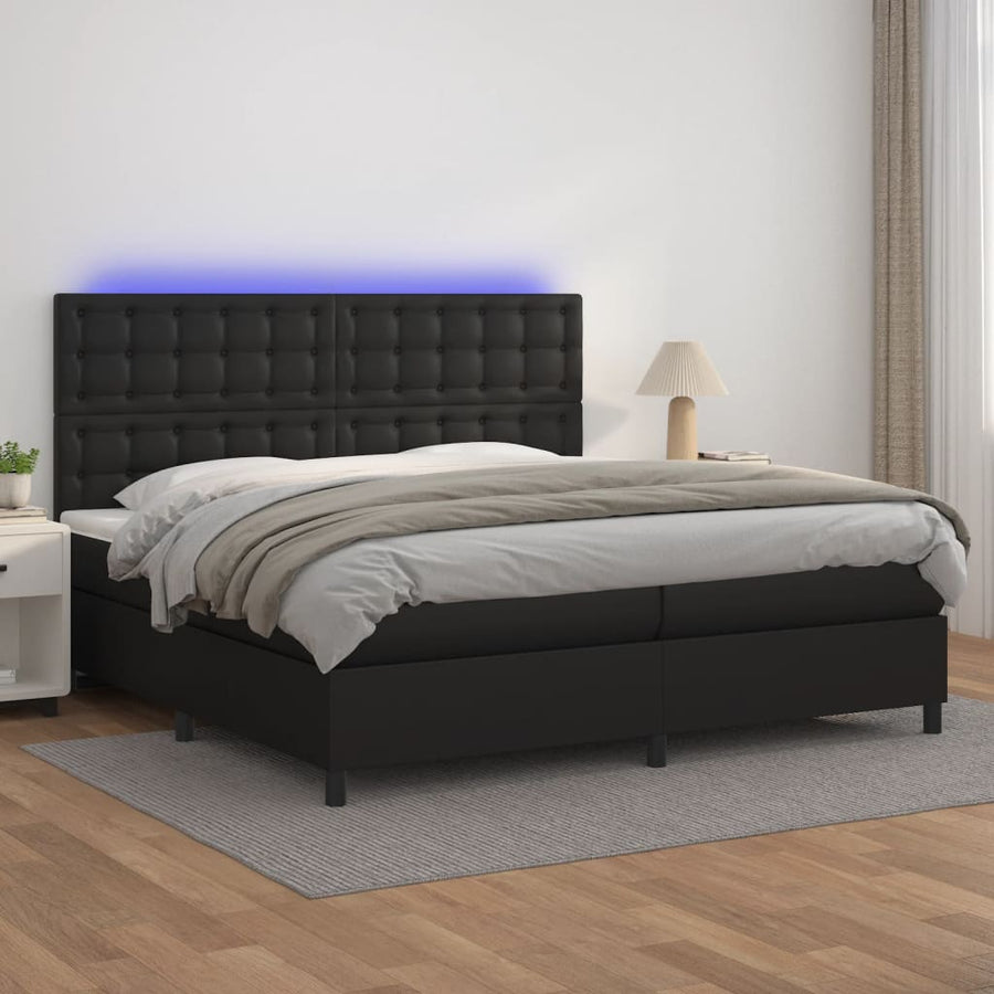 Boxspring Met Matras En Led Kunstleer Zwart 200 x 200 cm Knopen