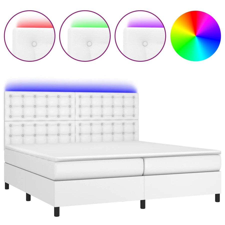 Boxspring Met Matras En Led Kunstleer Wit 200 x 200 cm Knopen