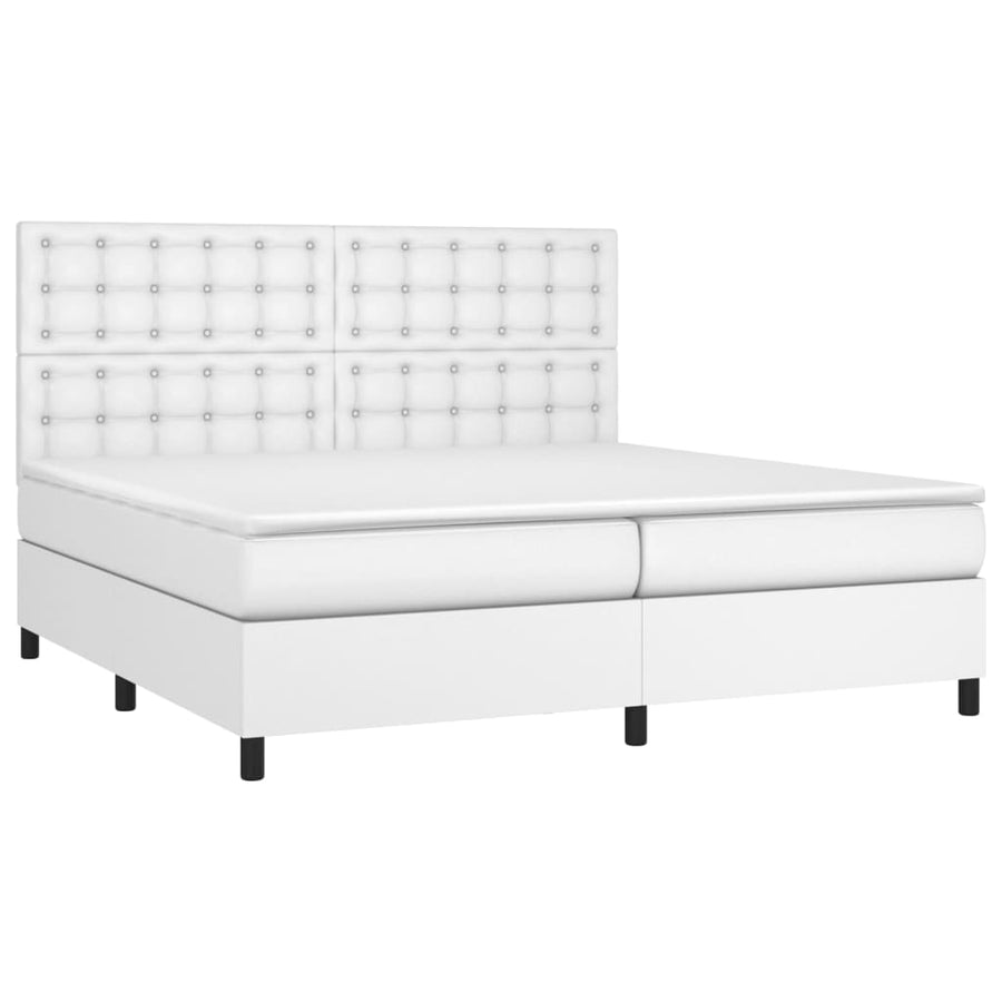 Boxspring Met Matras En Led Kunstleer Wit 200 x 200 cm Knopen