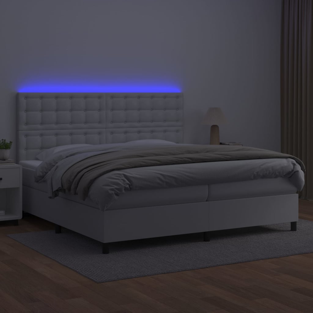 Boxspring Met Matras En Led Kunstleer Wit 200 x 200 cm Knopen