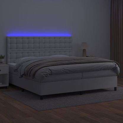 Boxspring Met Matras En Led Kunstleer Wit 200 x 200 cm Knopen